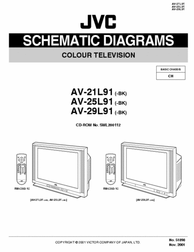 JVC AV-21L91 AV-21L91 (-BK)
AV-25L91 (-BK)
AV-29L91 (-BK)
BASIC CHASSIS
CH