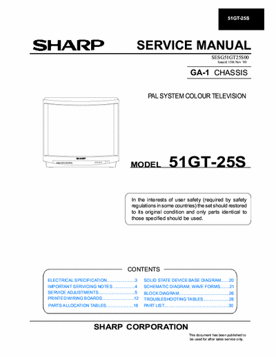 Sharp 51GT-25S Chassis: GA-1