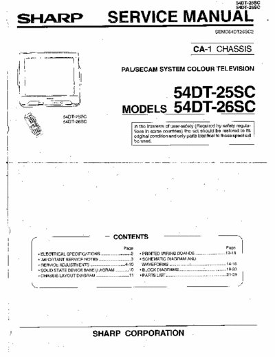 sharp 54DT-25SC I NEED SERVICE MANUAL OR OTHER INFORMAITION  FOR SHARP TV MODEL 51DT-25H THANKS.