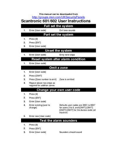 Scantronic 601 User Manual for 601 alarm panel