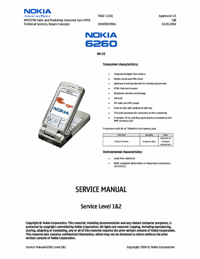 Nokia 6260 Service Manual Confidential 03.09.2004 - (Tot File 3.136Kb Part 1/2) - pag. 24