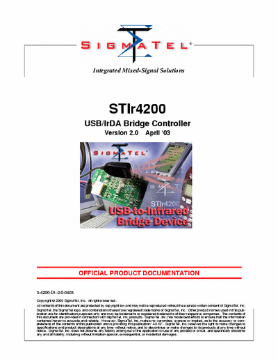 SigmaTel STiR4200 USB to IrDA dapter
