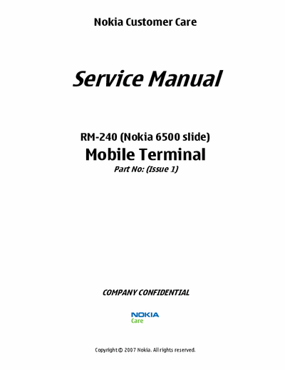 NOKIA 6500 Slide (RM-240) Service Manual EGSM-WCDMA Phone - Tot File 2 (level 1 & 2 - level 3 & 4) - pag. 25 + 146 [Part File 1/13]