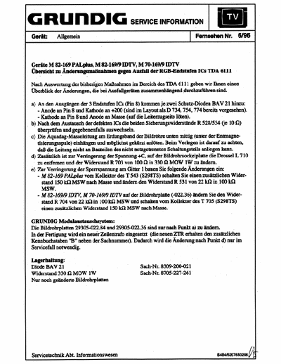 Grundig Grundig Grundig Service Bulletin 696 (TDA6111)