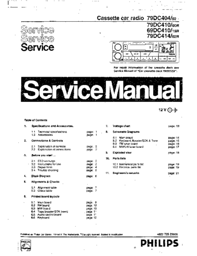 Philips 79DC404 79DC410 69DC410 79DC414 79DC404/02 79DC410/00R 69DC410/19R 79DC414/02R Cassette car radio service manual 79DC404 79DC410 69DC410 79DC414 79DC404/02 79DC410/00R 69DC410/19R 79DC414/02R