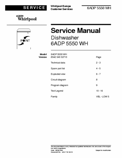 whirlpool 6ADP5550WH whirlpool 6ADP5550WH service manual