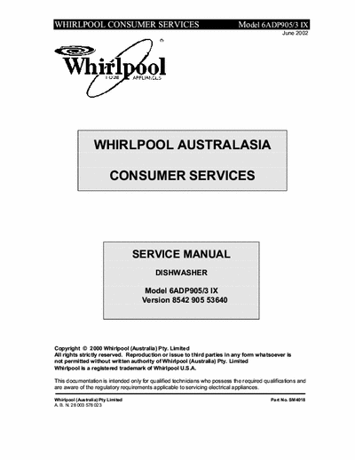 whirlpool 6ADP905-3IX whirlpool 6ADP905-3IX service manual