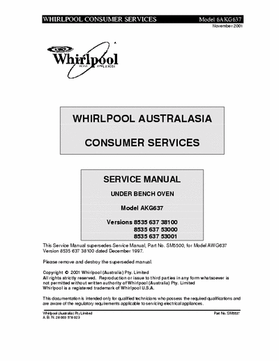 whirlpool 6AKG637 whirlpool 6AKG637 service manual