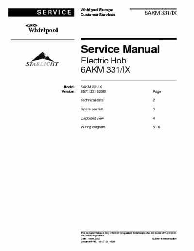 whirlpool 6AKM331-IX whirlpool 6AKM331-IX service manual