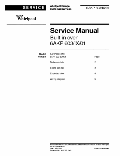 whirlpool 6AKP603-IX-01 whirlpool 6AKP603-IX-01 service manual