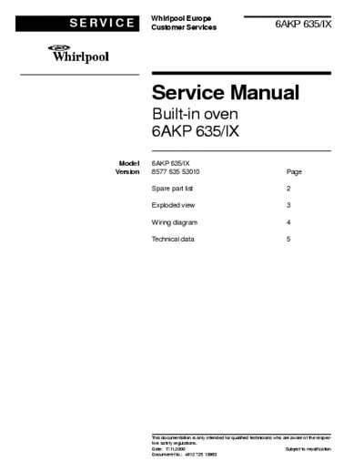 whirlpool 6AKP635IX whirlpool 6AKP635IX service manual