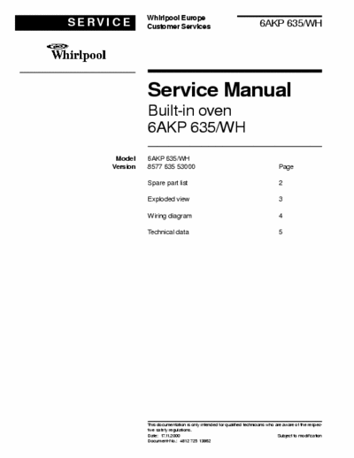 whirlpool 6AKP635W whirlpool 6AKP635W service manual