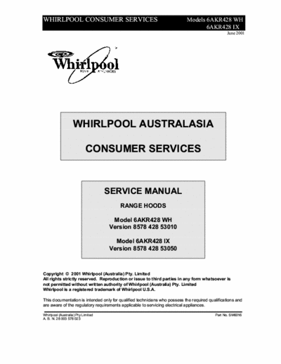 whirlpool 6AKR428WH whirlpool 6AKR428WH service manual