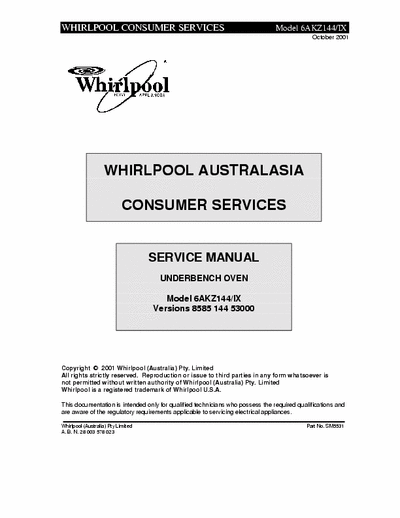 whirlpool 6AKZ144-IX whirlpool 6AKZ144-IX service manual