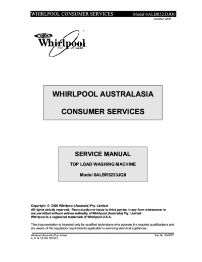 whirlpool 6ALBR5233JQO whirlpool 6ALBR5233JQO service manual