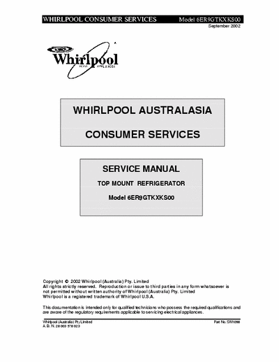 whirlpool 6ER9GTKXKS00 whirlpool 6ER9GTKXKS00 service manual