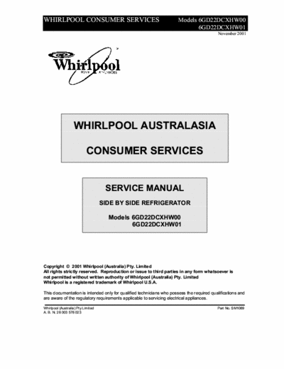 whirlpool 6GD22DCXHW00 whirlpool 6GD22DCXHW00 service manual