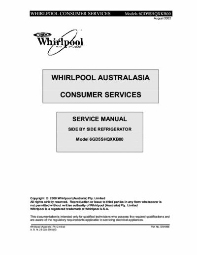 whirlpool 6GD5SHQXKB00 whirlpool 6GD5SHQXKB00 service manual