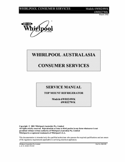 whirlpool 6WR124-127WK whirlpool 6WR124-127WK  service manual