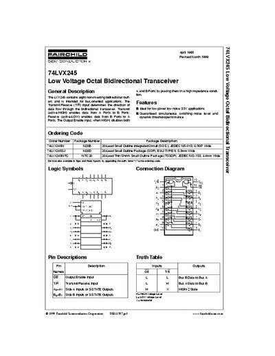 Fairchild 74LVX245 Low voltage octal bidirectional transceiver