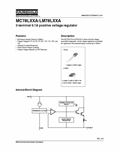 Fairchild LM78LXAA MC78LXXA / LM78LXAA 3-terminal 0.1A positive voltage regulator