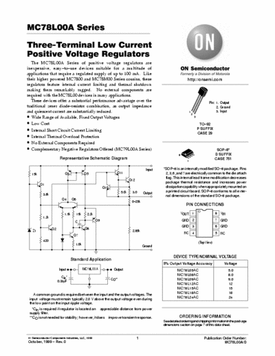 ON Semiconductor MC78L00A Three-terminal low current positive voltage regulators