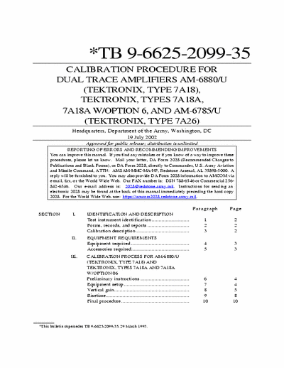 Tektronix 7A26 Service & calibration