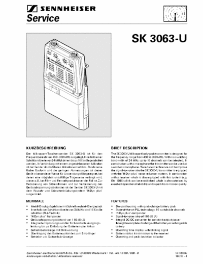 SENNHEISER SK3063 Professional microport transmitter