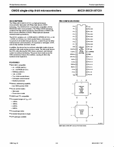 PHILIPS SEMICONDUCTOR 80c31x CMOS SINGLE CHIP 8-BIT MICROPROCESOR