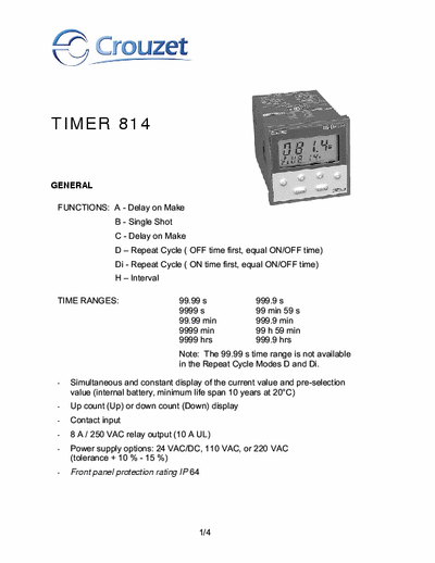Crouzet 814 Timer model 814
User Manual
