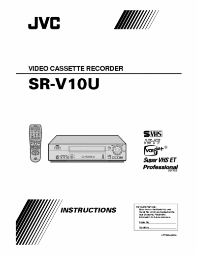 JVC SR-V10U SR-V10U VIDEO CASSETTE RECORDER Part List, Schematics and User Guide