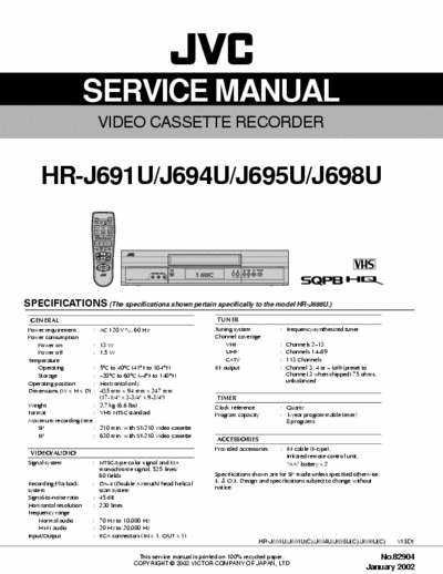 JVC HR-J691U HR-J691U/J694U/J695U/J698U
VIDEO CASSETTE RECORDER