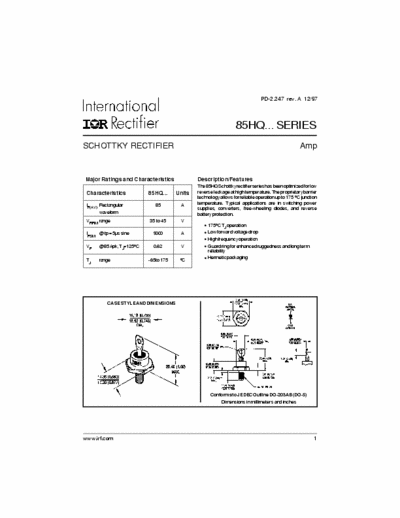 International Rectifier 85HQ045 85HQ series schottky rectifier