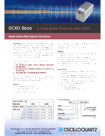 OSCILLOQUARTZ S.A. 8600 SCO, OSXO, QUARTZ OSCILATOR