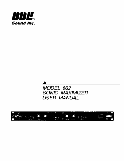 BBE Sound, Inc. 862 SONIC MAXIMIZER  USER manual