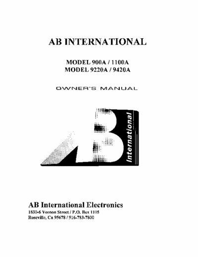 AB International 900a - 1100a - 9220a 9420a Owner Manual