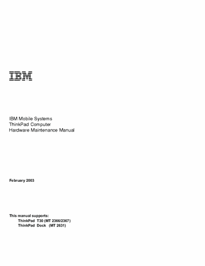 IBM ThinkPad T30 Hardware maintenance manual T30
