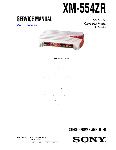 Sony XM-554ZR XM-554ZR Sony Xplod Amplifier for cars. Service Manual.