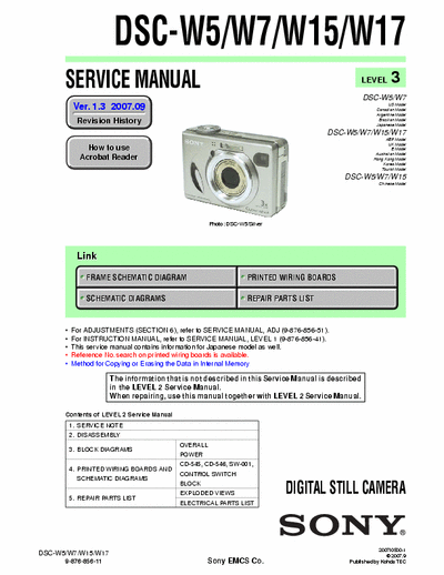 Sony DSC-W5/W7/W15/W17 DSC-W5/W7/W15/W17 service manual L1/L2/L3