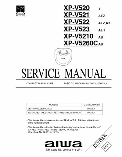 Aiwa XP-V520 mech. DA23LN, DA23LH - mod. XP-V521, XP-V522, XP-V523, XP-V5210, XP-V5260C (pag. 26)