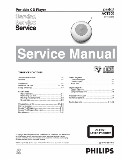 Philips ACT500 Service Manual Portable Cd Player - (5.259Kb) Part 1/3 - pag. 30