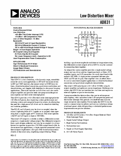 Analog Devices AD831 AD831 datasheet info