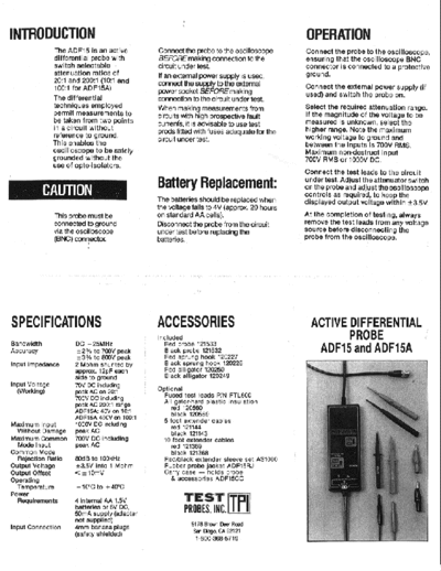 Test Probes Inc ADF15 Osciloskop active differential probe 20:1 dnd 200:1