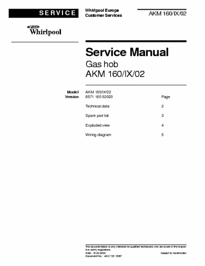 whirlpool AKM160-IX-02 whirlpool AKM160-IX-02 service manual