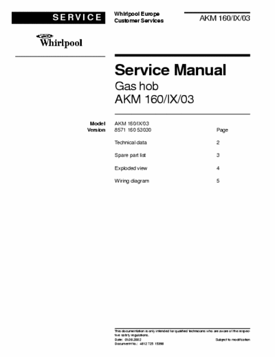 whirlpool AKM160-IX-03 whirlpool AKM160-IX-03 service manual