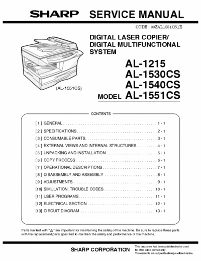 Sharp AL-1215, AL-1530CS, AL-1540CS, AL-1551CS Service Manual Digital Laser Copier / Digital Multifunctional System (May 2002) - (12.249Kb) Part 1/4 - pag. 132