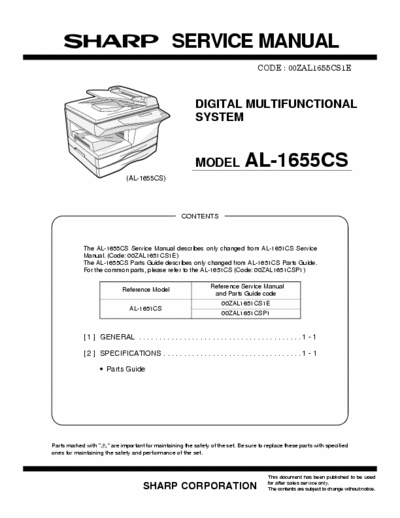 Sharp AL-1655CS Service Manual  and User Manual Multifuncional  Sharp AL-1655CS