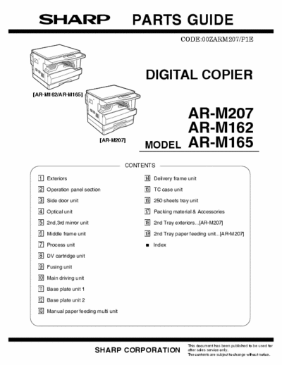Sharp AR-M207 Parts Guide for Sharp AR-M207/165