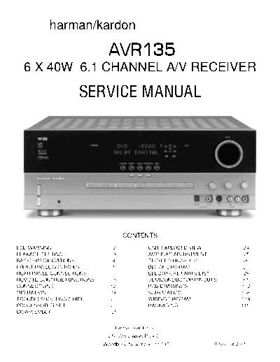 harman kardon AVR 135 Service Manual