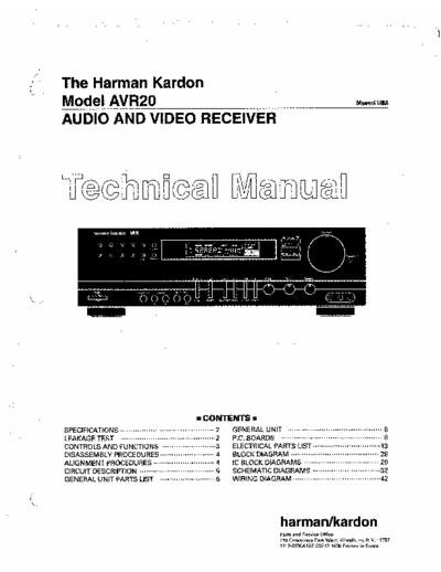 harman kardon avr 20 harman kardon avr 20 audio and video receiver Technical manual